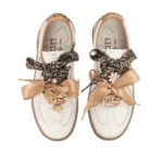 Deportiva blanca de piel con lazos y detalles animal print Gio+ BLUE1030