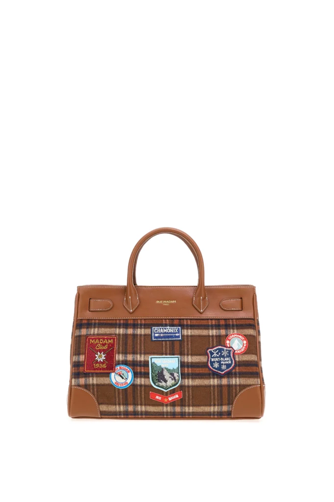 Bolso tote tartán marrón con parches Rue Madam Paris Chamonix Tote