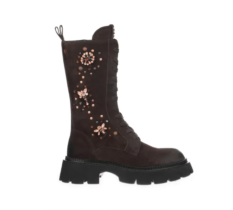 Bota alta marrón de piel con pedrería Gio+ GRETA01B
