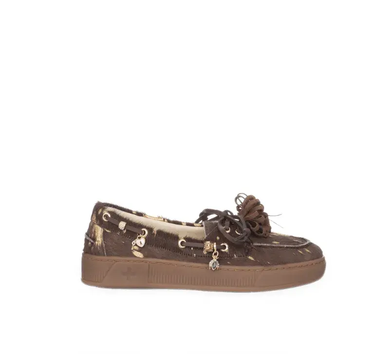 Mocasín marrón animal print de piel con pelo Gio+ MOKA48