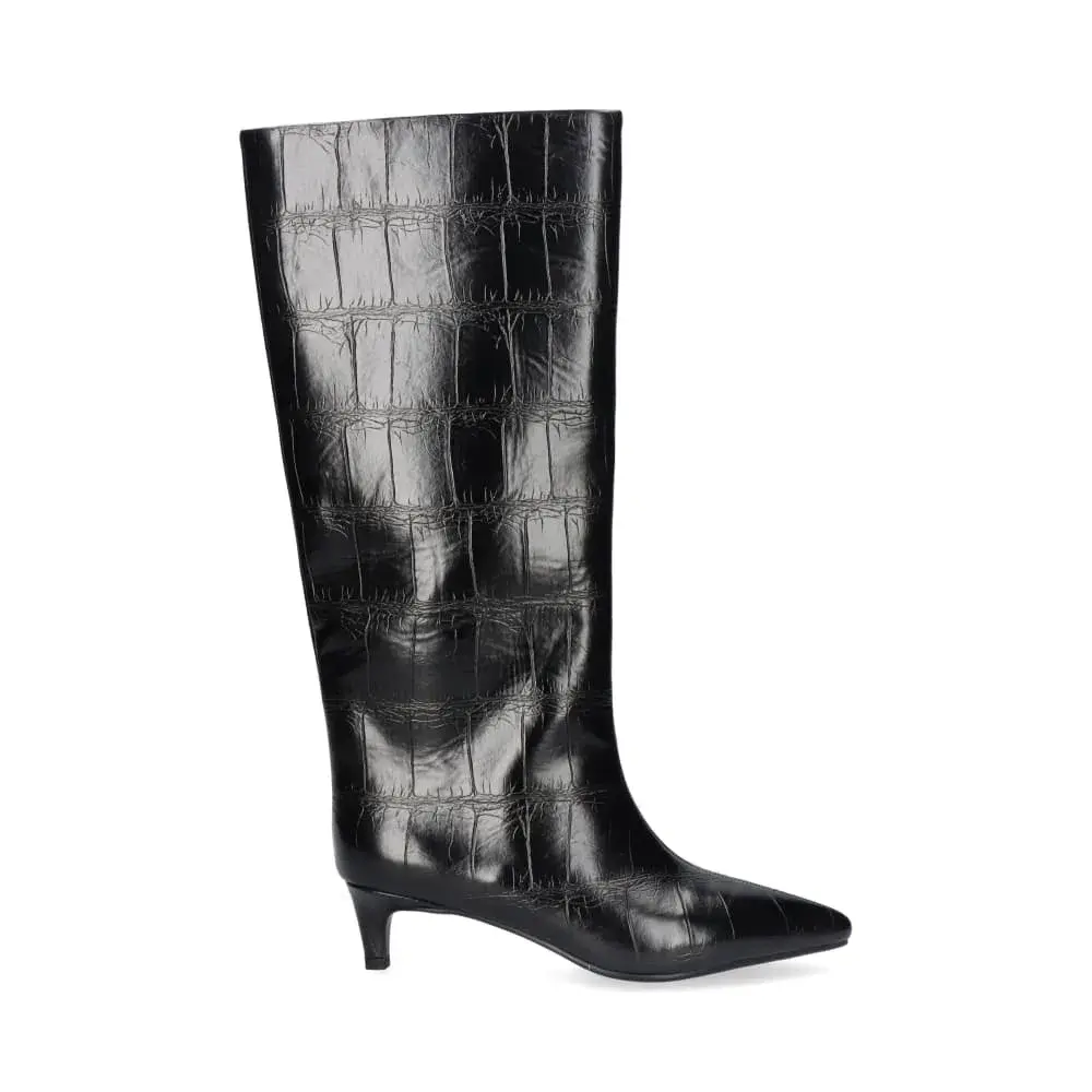 Bota negra de piel efecto coco con tacón Pons Quintana W0955-R7978