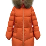 Abrigo acolchado naranja Alaska de Dichi con cuello de pelo