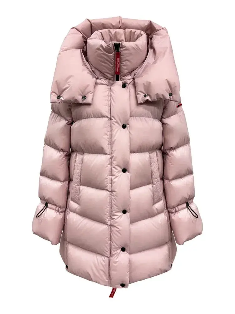 Abrigo acolchado rosa Araba de Dichi con cuello amplio y botones