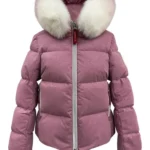 Chaqueta acolchada rosa Irene de Dichi con cuello bicolor de pelo