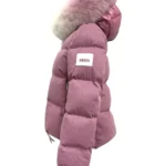 Chaqueta acolchada rosa Irene de Dichi con cuello bicolor de pelo