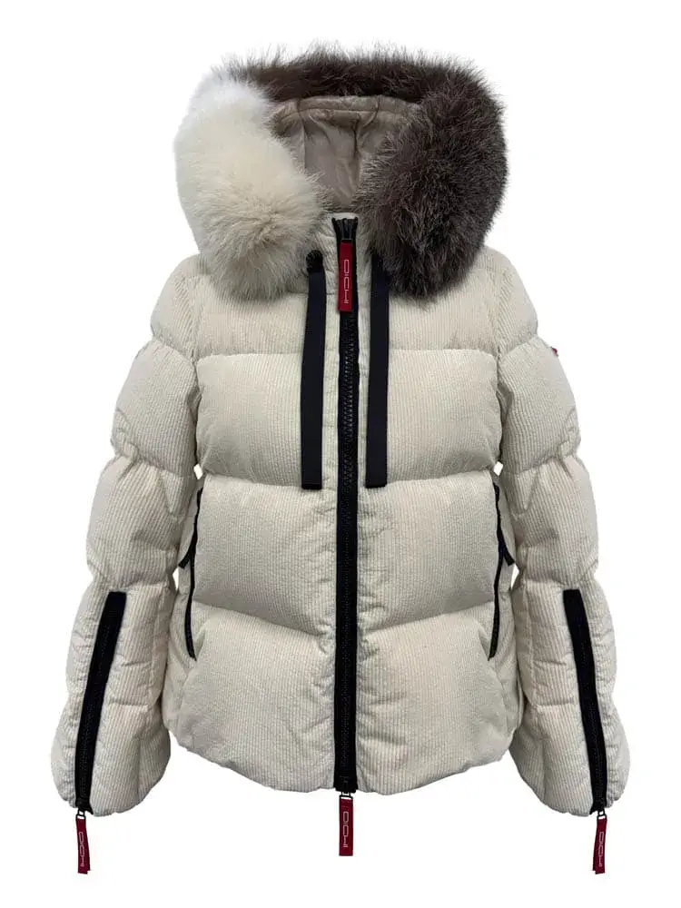 Chaqueta acolchada blanca Ivet de Dichi con capucha y cuello de pelo