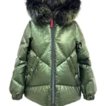 Chaqueta acolchada verde metalizado Morgan de Dichi con cuello de pelo