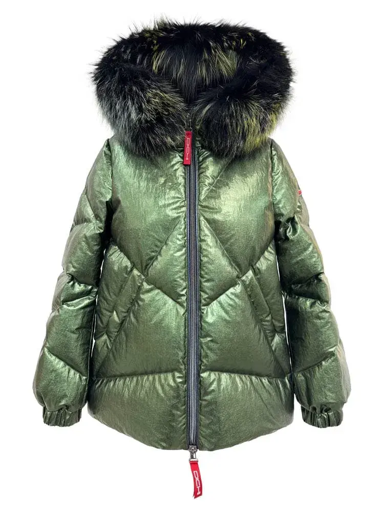 Chaqueta acolchada verde metalizado Morgan de Dichi con cuello de pelo
