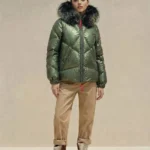 Chaqueta acolchada verde metalizado Morgan de Dichi con cuello de pelo
