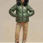 Chaqueta acolchada verde metalizado Morgan de Dichi con cuello de pelo