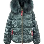 Chaqueta acolchada camuflaje verde Nene de Dichi con cuello de pelo