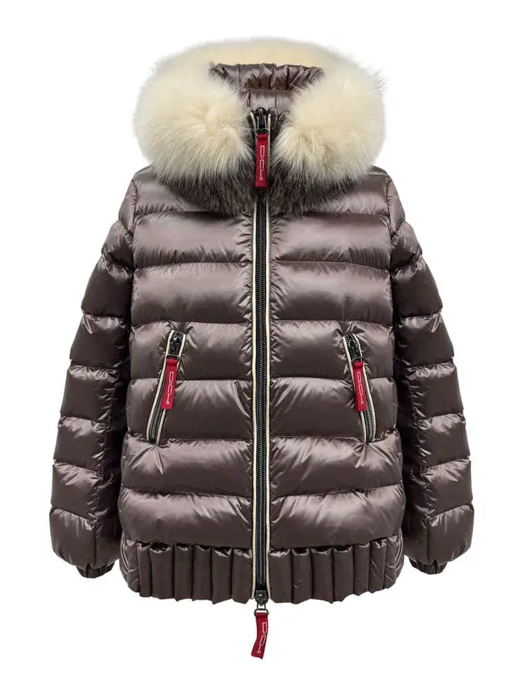Chaqueta acolchada violeta Oliden de Dichi con cuello bicolor de pelo