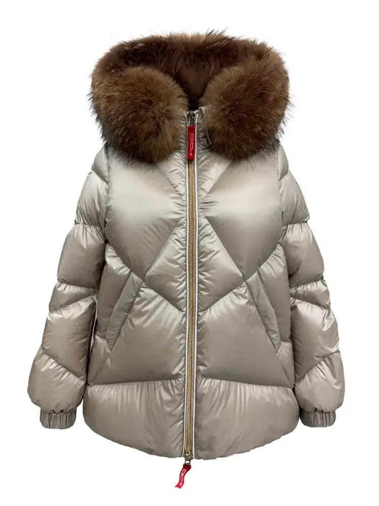 Chaqueta acolchada beige Risia de Dichi con cuello de pelo