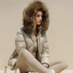 Chaqueta acolchada beige Risia de Dichi con cuello de pelo