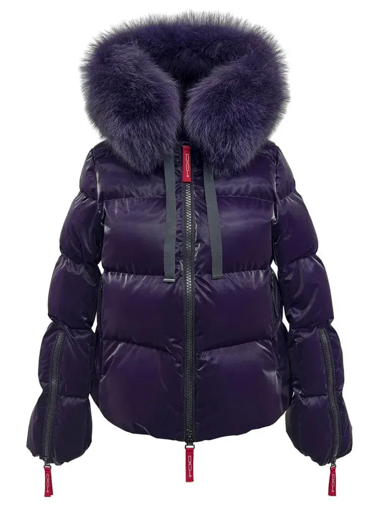 Chaqueta acolchada morada Sara de Dichi con cuello de pelo